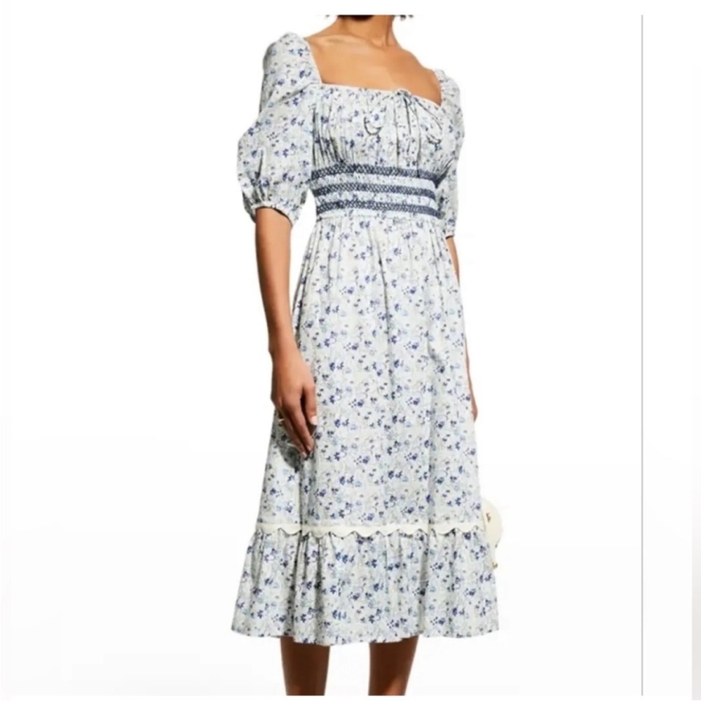 Johnny Was Blue Ditsy Midi Dress